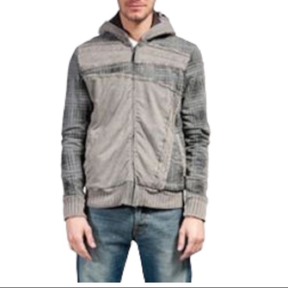 NIP Buckle Salvage Sun Spade Leather Patch Zip Front Hooded Lt Gray Khama Jacket - Picture 12 of 12